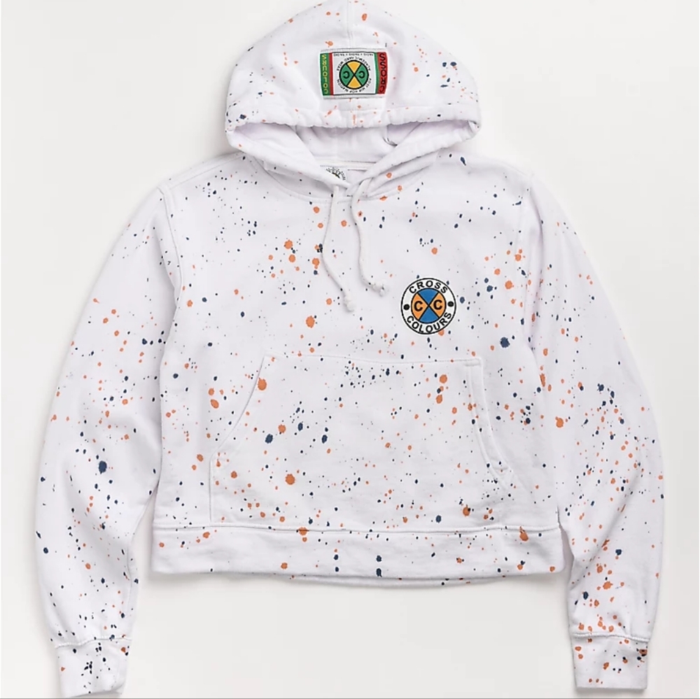 Cross Colours Paint Splatter White Crop Hoodie